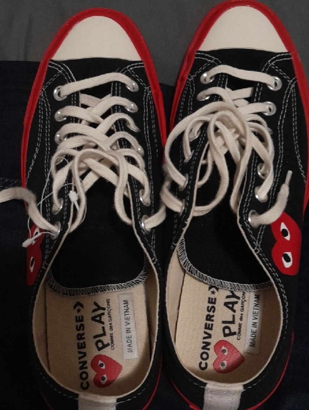 Converse Black Canvas Low Top Sneakers with Red Accents and White Laces - Picture 6 of 6